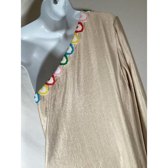ZAYAN THE LABEL Gold One Shoulder Kaftan Beaded Size 14 Designer Wedding Boho - Picture 7 of 10